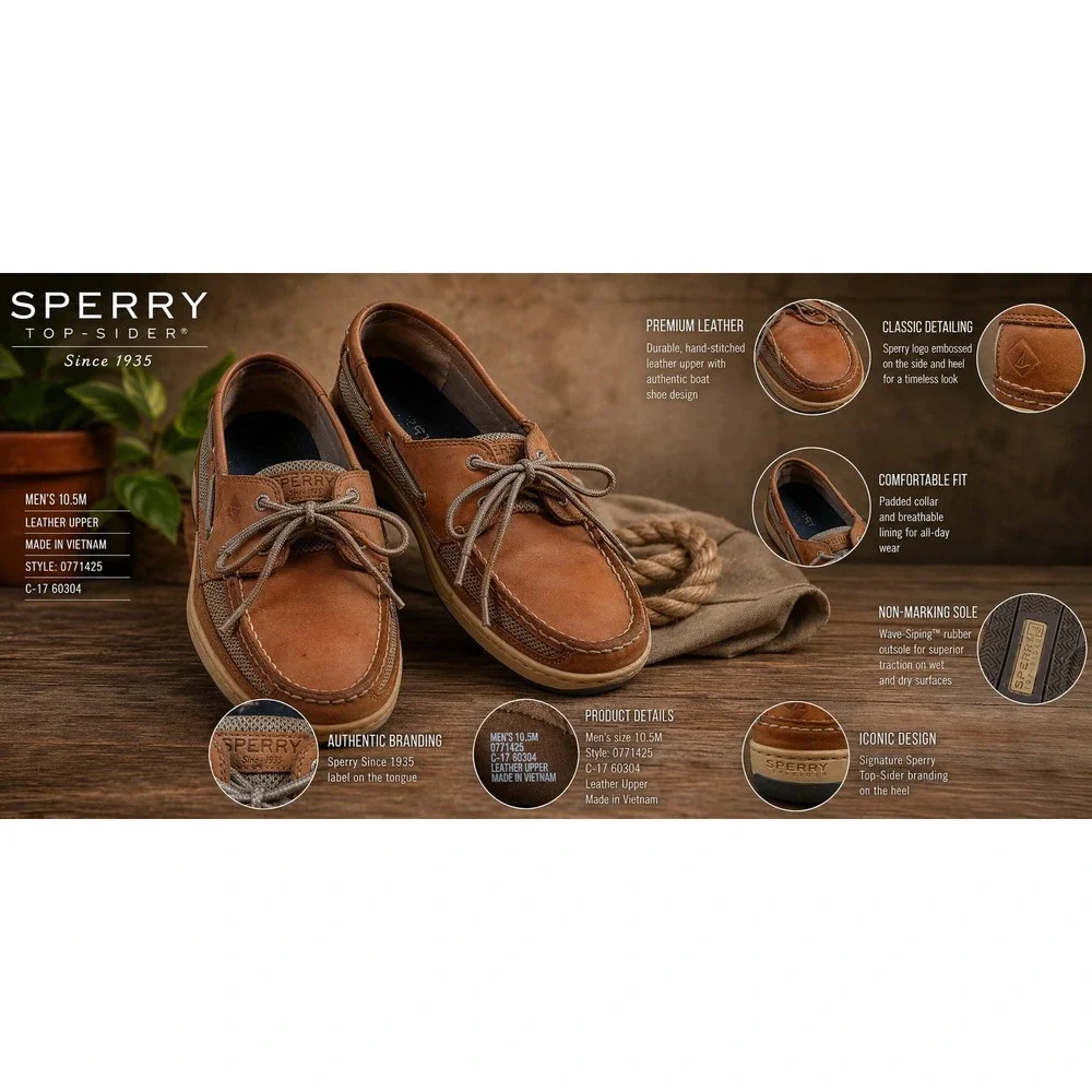 Sperry Top-Sider Billfish Tan Leather Mesh Boat Shoes Mens 10.5M 0771253